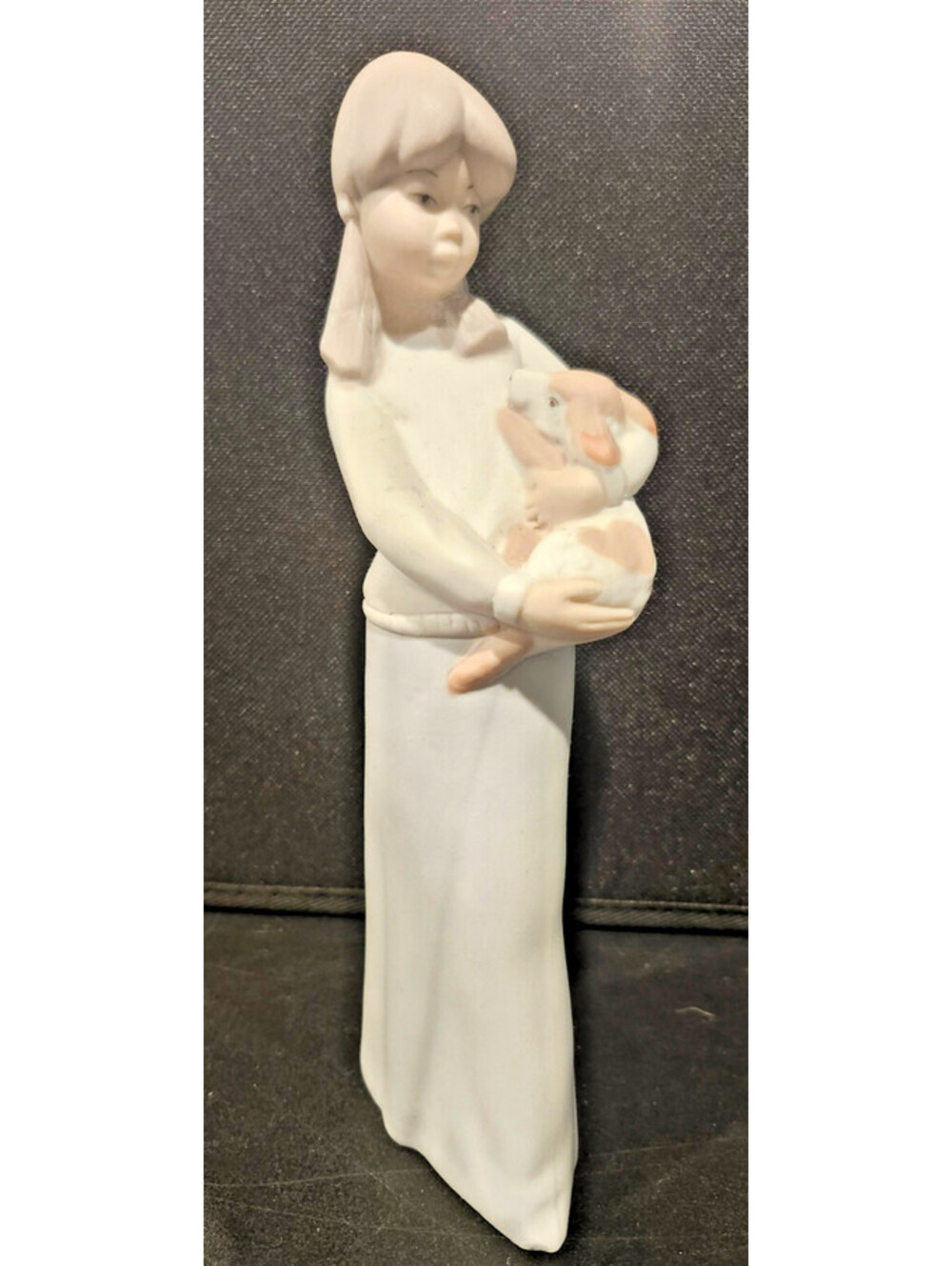Vintage Zaphir Spain Porcelain Figurine Girl Holding Dog Puppy Matte 8" Retired